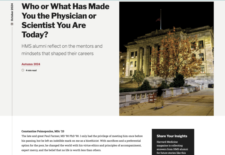 Harvard Medicine Magazine Features Constantine Psimopoulos on 